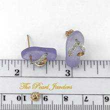 Load image into Gallery viewer, 14K Yellow Gold Diamond Flip-Flop Slipper Lavender Jade Stud Earrings
