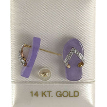 Load image into Gallery viewer, 14K Yellow Gold Diamond Flip-Flop Slipper Lavender Jade Stud Earrings