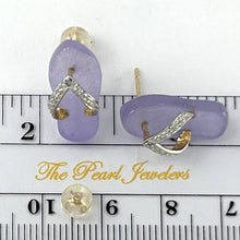 Load image into Gallery viewer, 14K Yellow Gold Diamond Flip-Flop Slipper Lavender Jade Stud Earrings