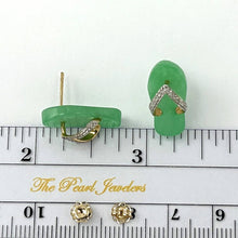 Load image into Gallery viewer, 14K Yellow Gold Diamond Flip-Flop Slipper Green Jade Stud Earrings