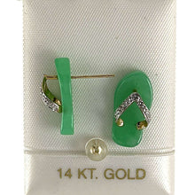 Load image into Gallery viewer, 14K Yellow Gold Diamond Flip-Flop Slipper Green Jade Stud Earrings