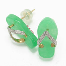 Load image into Gallery viewer, 14K Yellow Gold Diamond Flip-Flop Slipper Green Jade Stud Earrings