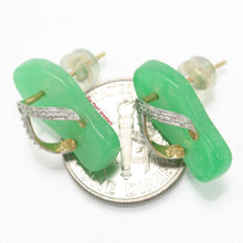 Load image into Gallery viewer, 14K Yellow Gold Diamond Flip-Flop Slipper Green Jade Stud Earrings
