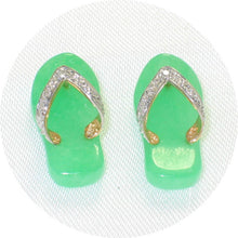 Load image into Gallery viewer, 14K Yellow Gold Diamond Flip-Flop Slipper Green Jade Stud Earrings