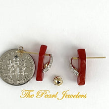 Load image into Gallery viewer, 14K Yellow Gold Diamond Flip-Flop Slipper Red Jade Stud Earrings