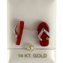Load image into Gallery viewer, 14K Yellow Gold Diamond Flip-Flop Slipper Red Jade Stud Earrings