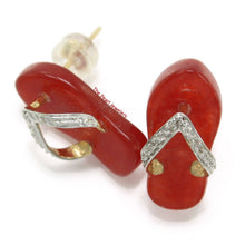 Load image into Gallery viewer, 14K Yellow Gold Diamond Flip-Flop Slipper Red Jade Stud Earrings