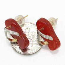 Load image into Gallery viewer, 14K Yellow Gold Diamond Flip-Flop Slipper Red Jade Stud Earrings