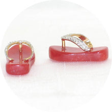 Load image into Gallery viewer, 14K Yellow Gold Diamond Flip-Flop Slipper Red Jade Stud Earrings