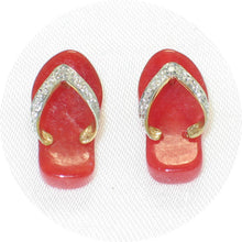 Load image into Gallery viewer, 14K Yellow Gold Diamond Flip-Flop Slipper Red Jade Stud Earrings