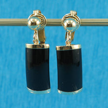Load image into Gallery viewer, 14K Yellow Gold Dangle Curved Shaped Black Onyx Clip-On Earrings