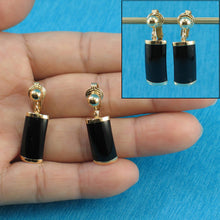 Load image into Gallery viewer, 14K Yellow Gold Dangle Curved Shaped Black Onyx Clip-On Earrings
