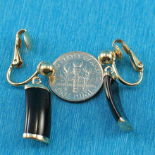 Load image into Gallery viewer, 14K Yellow Gold Dangle Curved Shaped Black Onyx Clip-On Earrings