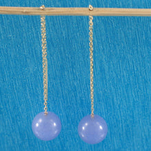 Load image into Gallery viewer, 14K Yellow Gold Threader Chain Lavender Jade Bead Dangle Earrings