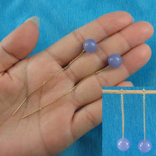 Load image into Gallery viewer, 14K Yellow Gold Threader Chain Lavender Jade Bead Dangle Earrings