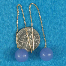 Load image into Gallery viewer, 14K Yellow Gold Threader Chain Lavender Jade Bead Dangle Earrings