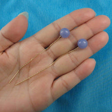 Load image into Gallery viewer, 14K Yellow Gold Threader Chain Lavender Jade Bead Dangle Earrings