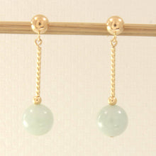 Load image into Gallery viewer, 14K Yellow Gold Celadon Green Jade Twist Tube Earrings