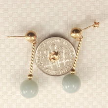 Load image into Gallery viewer, 14K Yellow Gold Celadon Green Jade Twist Tube Earrings