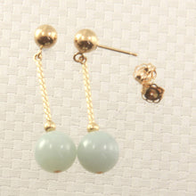 Load image into Gallery viewer, 14K Yellow Gold Celadon Green Jade Twist Tube Earrings