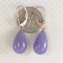 Load image into Gallery viewer, 14K Rose Gold Leverback Raindrop Purple Jade Earrings