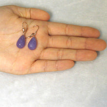 Load image into Gallery viewer, 14K Rose Gold Leverback Raindrop Purple Jade Earrings