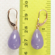 Load image into Gallery viewer, 14K Rose Gold Leverback Raindrop Purple Jade Earrings