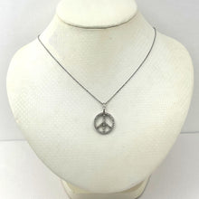 Load image into Gallery viewer, 14K Solid White Gold Peace Sign Diamond Necklace