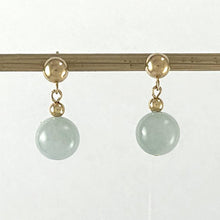 Load image into Gallery viewer, 14K Yellow Gold Bean Green Jade Dangle Earrings