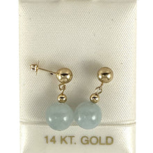 Load image into Gallery viewer, 14K Yellow Gold Bean Green Jade Dangle Earrings
