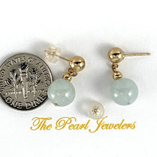 Load image into Gallery viewer, 14K Yellow Gold Bean Green Jade Dangle Earrings