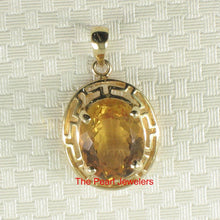 Load image into Gallery viewer, 14K Solid Yellow Gold Greek Key Oval Citrine Pendant