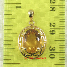 Load image into Gallery viewer, 14K Solid Yellow Gold Greek Key Oval Citrine Pendant