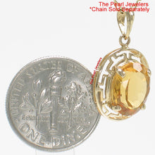 Load image into Gallery viewer, 14K Solid Yellow Gold Greek Key Oval Citrine Pendant