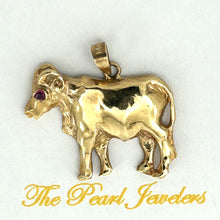 Load image into Gallery viewer, 14K Solid Yellow Gold Chinese Zodiac Ox Pendant with Ruby Eye