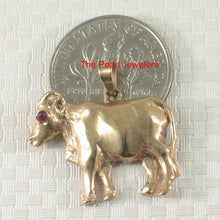 Load image into Gallery viewer, 14K Solid Yellow Gold Chinese Zodiac Ox Pendant with Ruby Eye