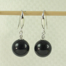 Load image into Gallery viewer, 14K White Gold Sparkling Diamond Black Onyx Hook Earrings