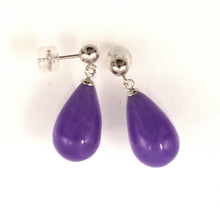 Load image into Gallery viewer, 14K White Gold Lavender Jade Pear Drop Earrings