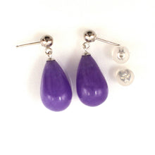 Load image into Gallery viewer, 14K White Gold Lavender Jade Pear Drop Earrings