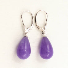 Load image into Gallery viewer, 14K White Gold Leverback Lavender Jade Dangle Earrings