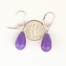 Load image into Gallery viewer, 14K White Gold Leverback Lavender Jade Dangle Earrings