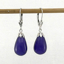 Load image into Gallery viewer, 14K White Gold Leverback Purple Jade Dangle Earrings