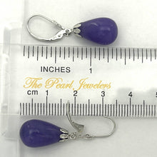 Load image into Gallery viewer, 14K White Gold Leverback Purple Jade Dangle Earrings