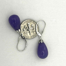Load image into Gallery viewer, 14K White Gold Leverback Purple Jade Dangle Earrings