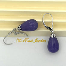 Load image into Gallery viewer, 14K White Gold Leverback Purple Jade Dangle Earrings