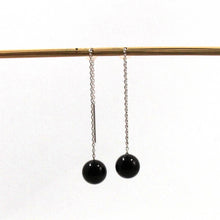 Load image into Gallery viewer, 14K White Gold Threader Chain Black Onyx Bead Dangle Earrings