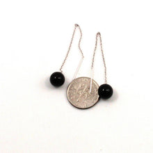 Load image into Gallery viewer, 14K White Gold Threader Chain Black Onyx Bead Dangle Earrings