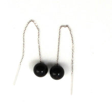 Load image into Gallery viewer, 14K White Gold Threader Chain Black Onyx Bead Dangle Earrings