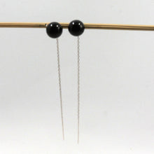 Load image into Gallery viewer, 14K White Gold Threader Chain Black Onyx Bead Dangle Earrings