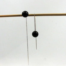 Load image into Gallery viewer, 14K White Gold Threader Chain Black Onyx Bead Dangle Earrings